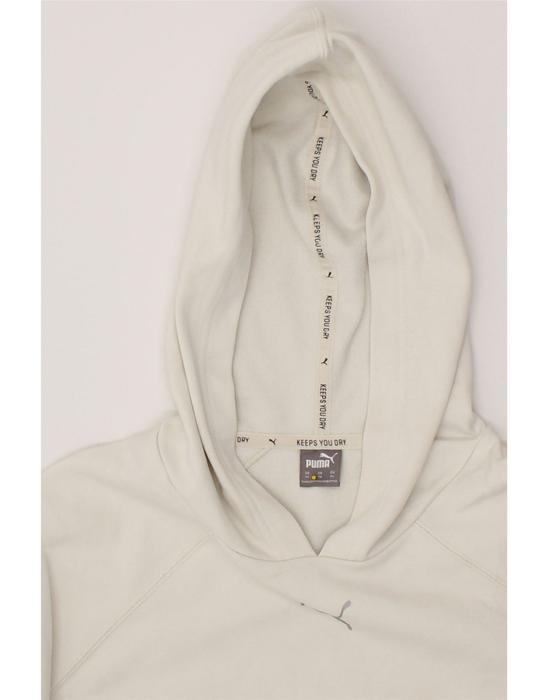 PUMA Womens Oversized Crop Hoodie Jumper UK 6 XS White Colourblock Vintage Puma and Second-Hand Puma from Messina Hembry 