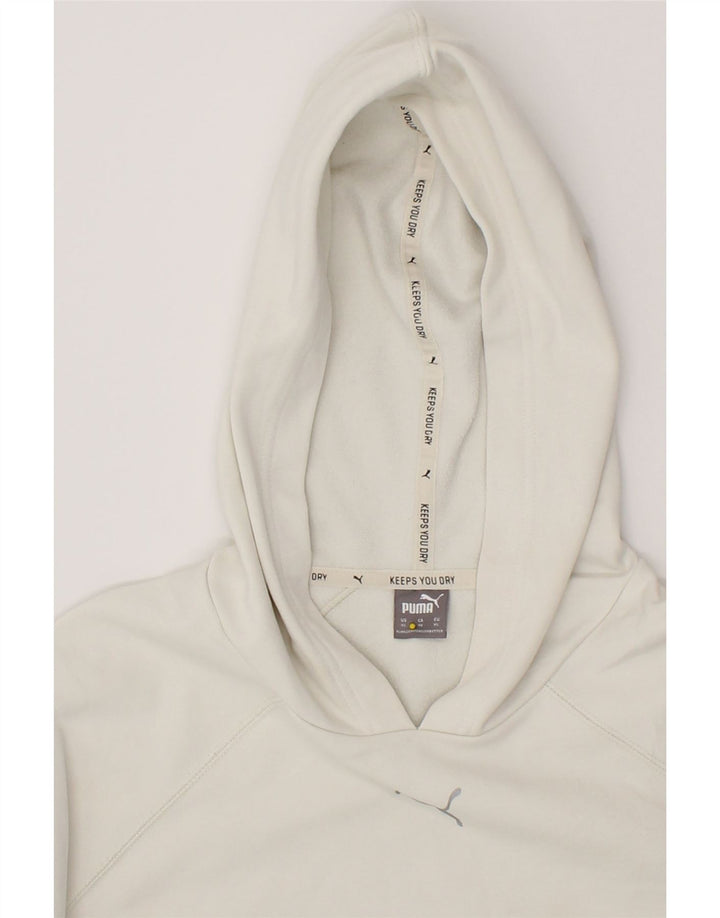 PUMA Womens Oversized Crop Hoodie Jumper UK 6 XS White Colourblock Vintage Puma and Second-Hand Puma from Messina Hembry 