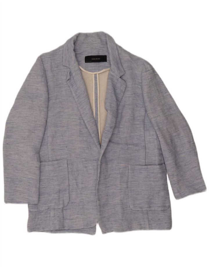 Zara Womens Open Blazer Jacket UK 14 Large Blue Flecked Acetate