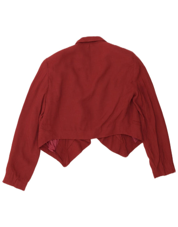 Topshop Womens Crop Open Blazer Jacket UK 8 Small  Maroon Viscose