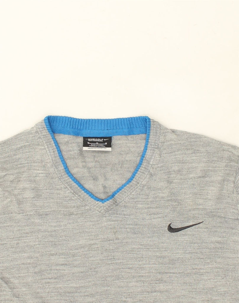 NIKE Mens V-Neck Jumper Sweater Medium Grey Wool | Vintage Nike | Thrift | Second-Hand Nike | Used Clothing | Messina Hembry 