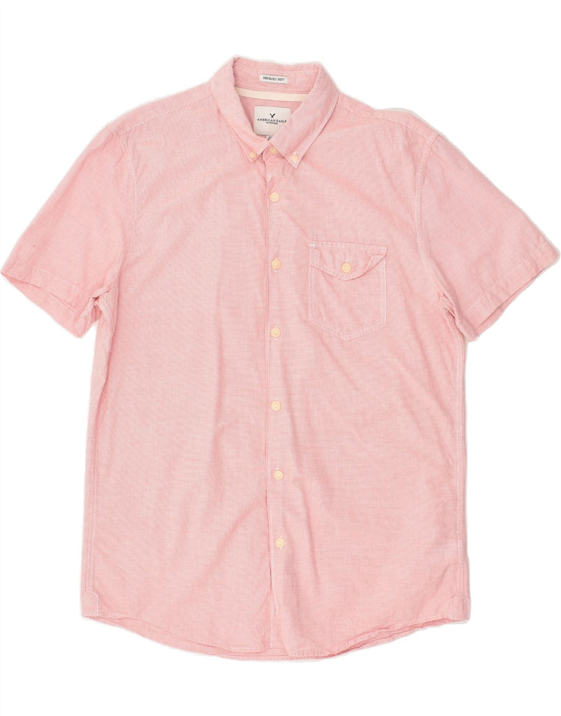 AMERICAN EAGLE Mens Short Sleeve Shirt Medium Pink Pinstripe Cotton | Vintage American Eagle | Thrift | Second-Hand American Eagle | Used Clothing | Messina Hembry 