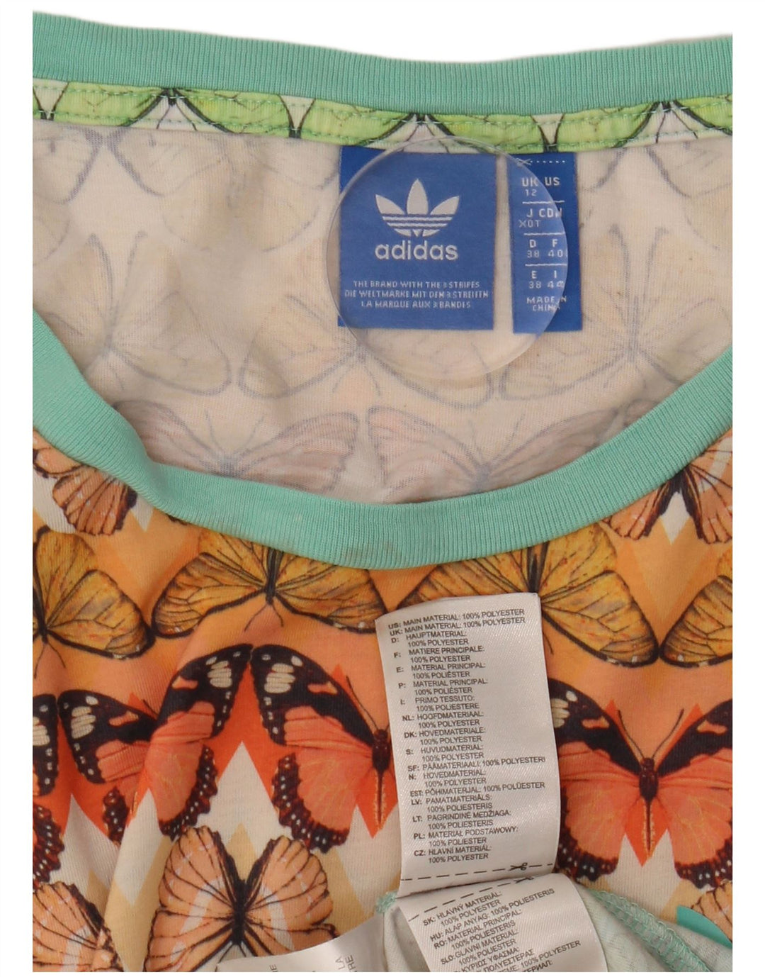 ADIDAS Womens Graphic T-Shirt Top UK 12 Medium Multicoloured Butterfly