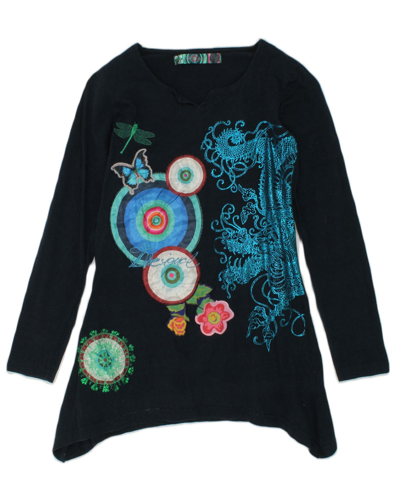 DESIGUAL Girls Long Sleeve Tunic Top 11-12 Years Navy Blue Patchwork | Vintage Desigual | Thrift | Second-Hand Desigual | Used Clothing | Messina Hembry 