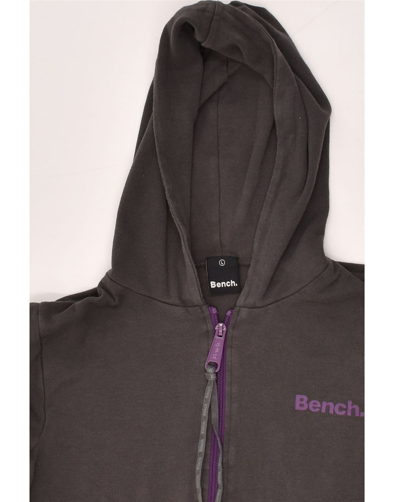 BENCH Womens Slim Fit Graphic Zip Hoodie Sweater UK 14 Large Grey Cotton | Vintage Bench | Thrift | Second-Hand Bench | Used Clothing | Messina Hembry 