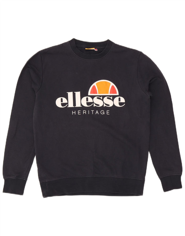 Ellesse Mens Heritage Graphic Sweatshirt Jumper Small Navy Blue Cotton