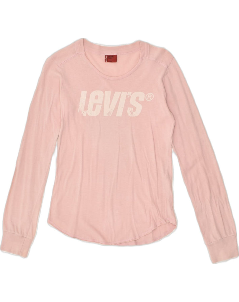 LEVI'S Womens Graphic Top Long Sleeve UK 10 Small Pink Cotton | Vintage Levi's | Thrift | Second-Hand Levi's | Used Clothing | Messina Hembry 