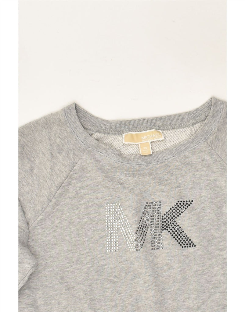 MICHAEL KORS Womens Graphic Sweatshirt Jumper UK 6 XS Grey Cotton | Vintage Michael Kors | Thrift | Second-Hand Michael Kors | Used Clothing | Messina Hembry 