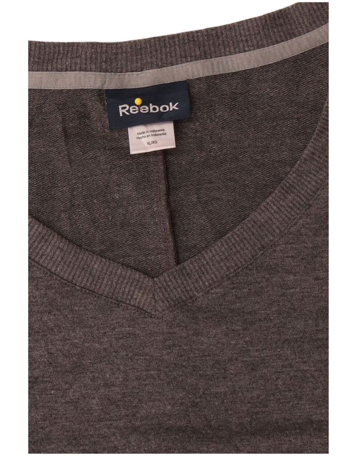 Reebok Womens V-Neck Jumper Sweater UK 18 XL Grey Polyester