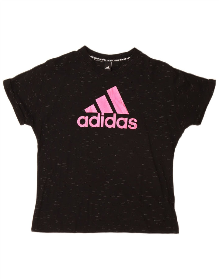 Adidas Womens Graphic T-Shirt Top UK 12 Medium Black Flecked