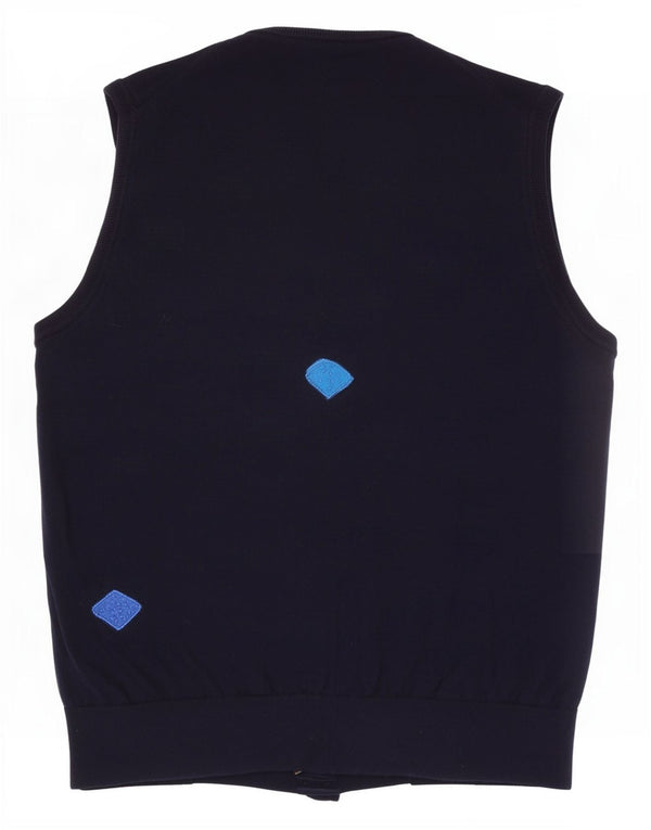 John Lewis Womens Graphic Vest Tank Top UK 14 Medium Navy Blue Merino Wool