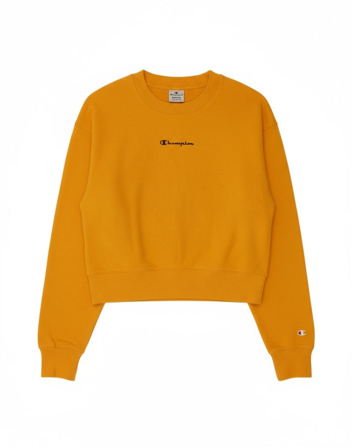 CHAMPION Womens Crop Sweatshirt Jumper UK 14 Medium Yellow Cotton