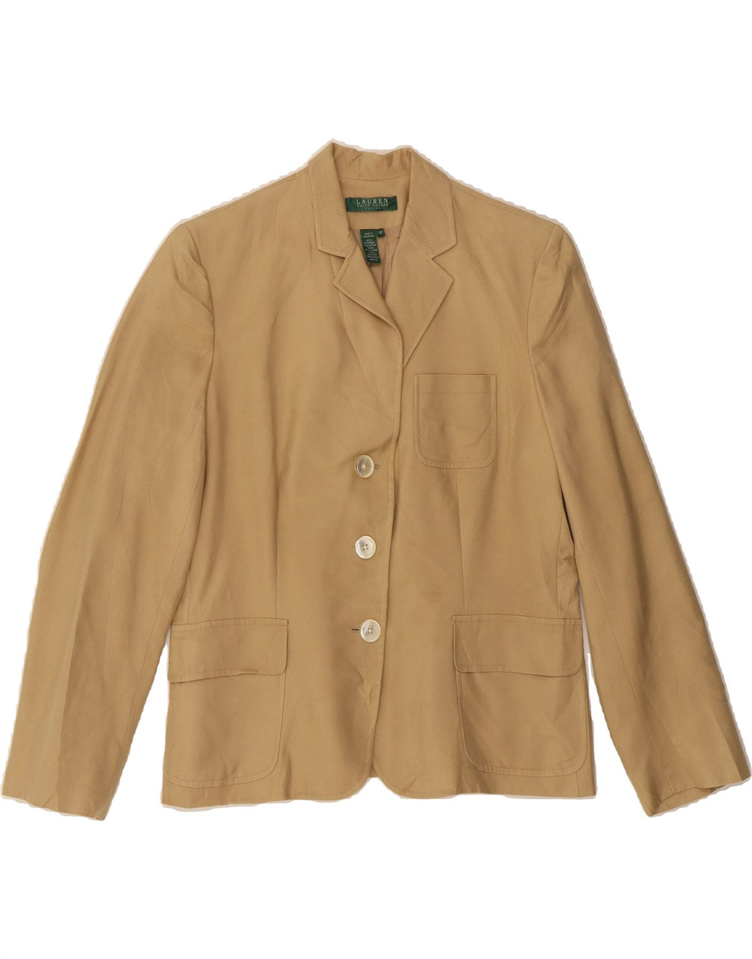 RALPH LAUREN Womens 3 Button Blazer Jacket US 12 Large Beige Cotton Vintage Ralph Lauren and Second-Hand Ralph Lauren from Messina Hembry 