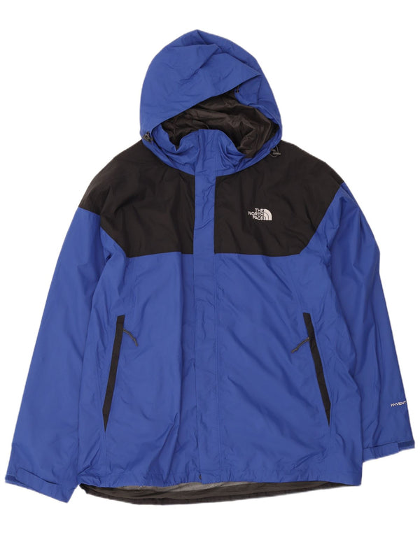 The North Face Mens Hyvent Hooded Rain Jacket UK 42 XL Blue Colourblock
