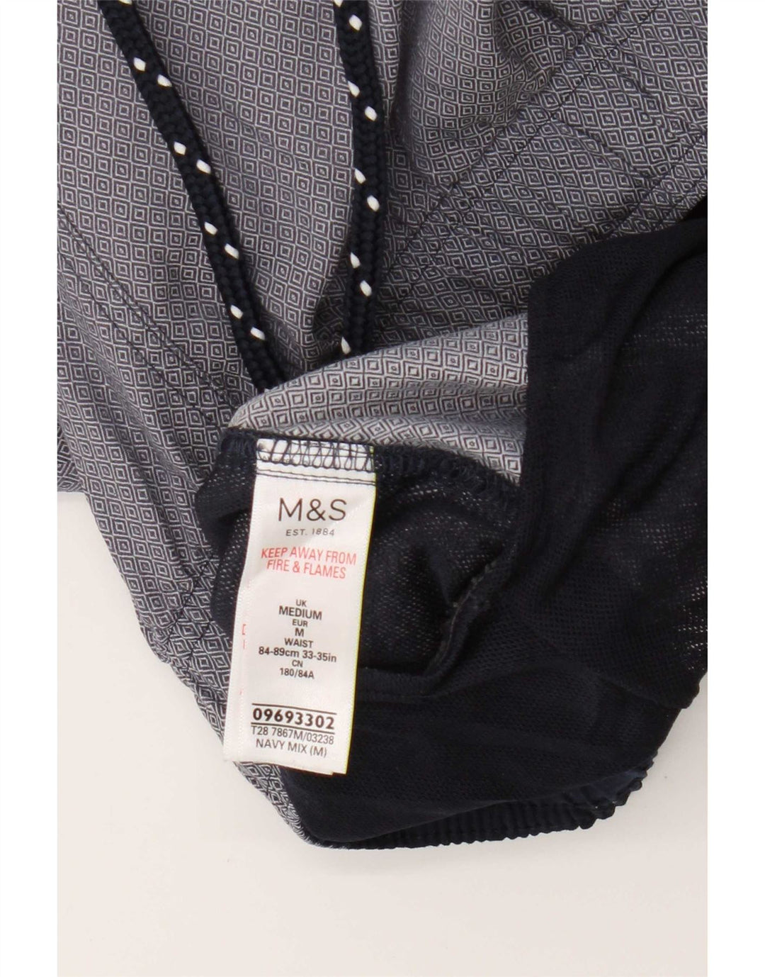 Marks & Spencer Mens Sport Shorts Medium Navy Blue Geometric Cotton