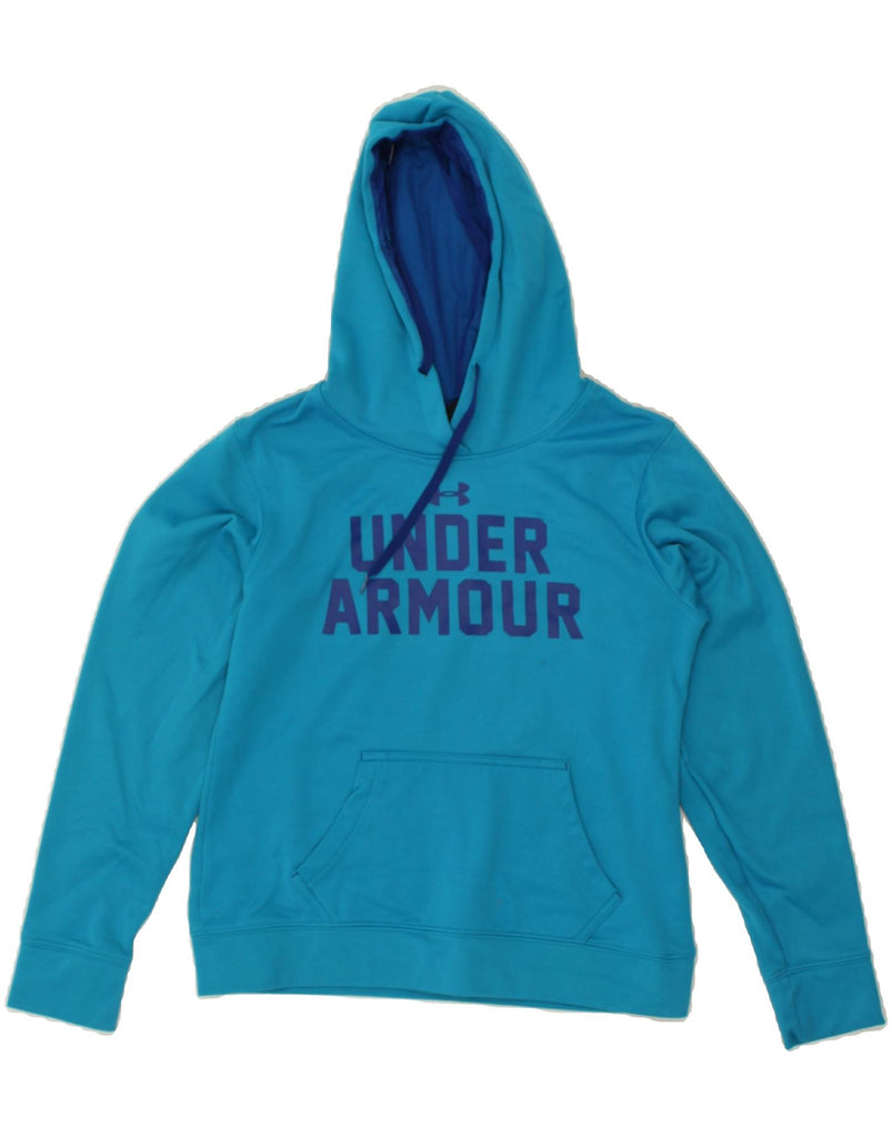 UNDER ARMOUR Womens Graphic Hoodie Jumper UK 10 Small  Blue Polyester | Vintage Under Armour | Thrift | Second-Hand Under Armour | Used Clothing | Messina Hembry 