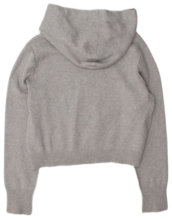 Zara Womens Crop Hooded Jumper Sweater UK 14 Medium Grey Viscose