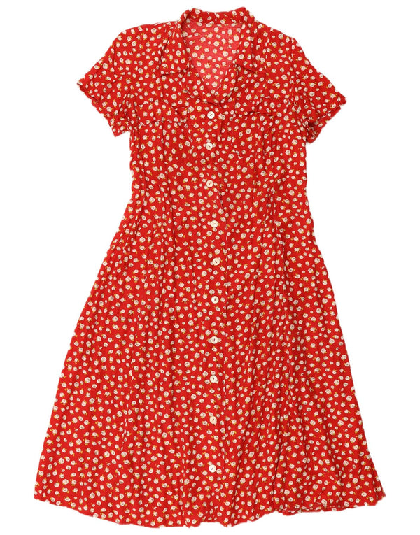 Vintage Womens Short Sleeves Shirt Dress UK 12 Medium Red Floral