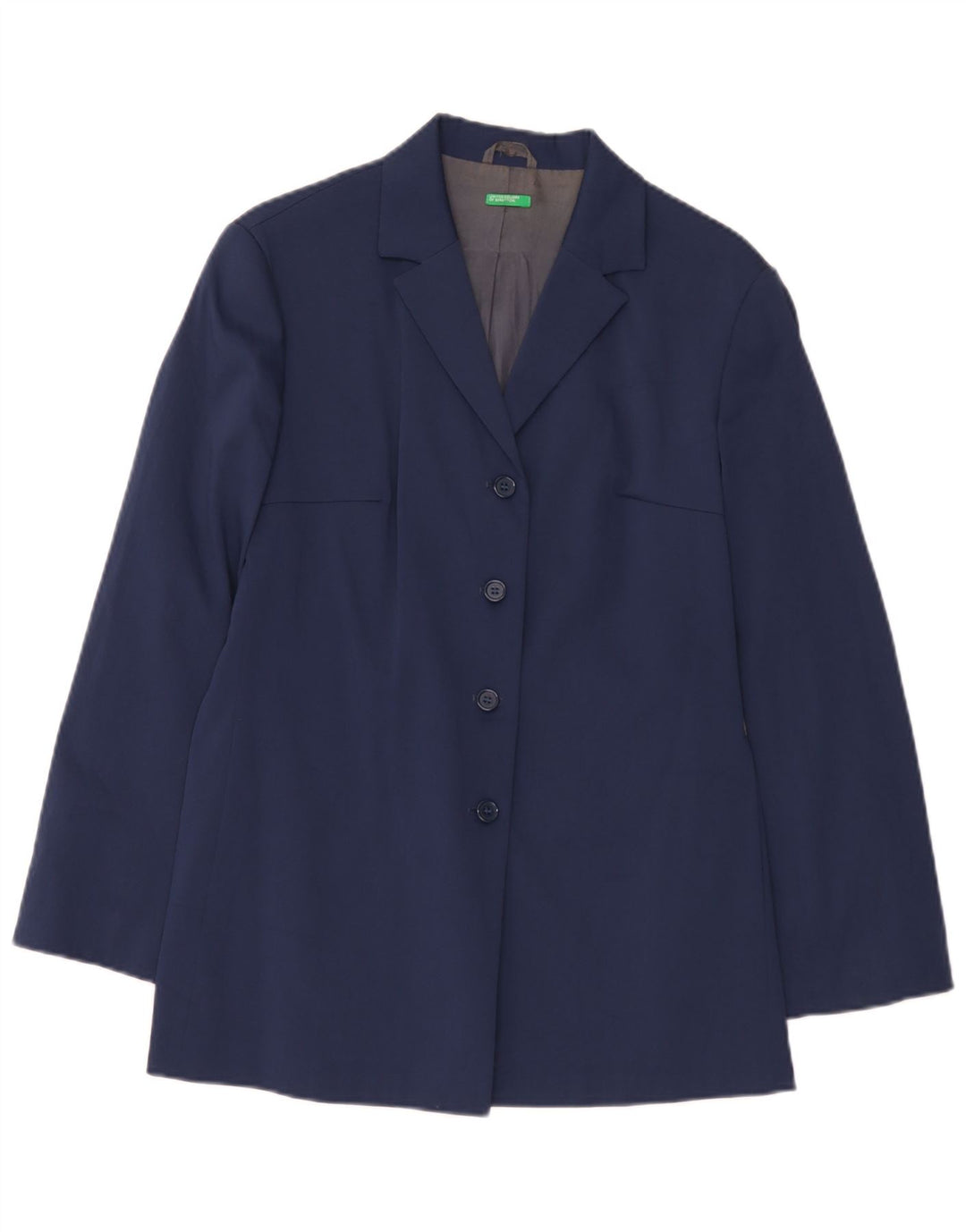 Benetton Womens Overcoat IT 44 Medium Navy Blue Polyester