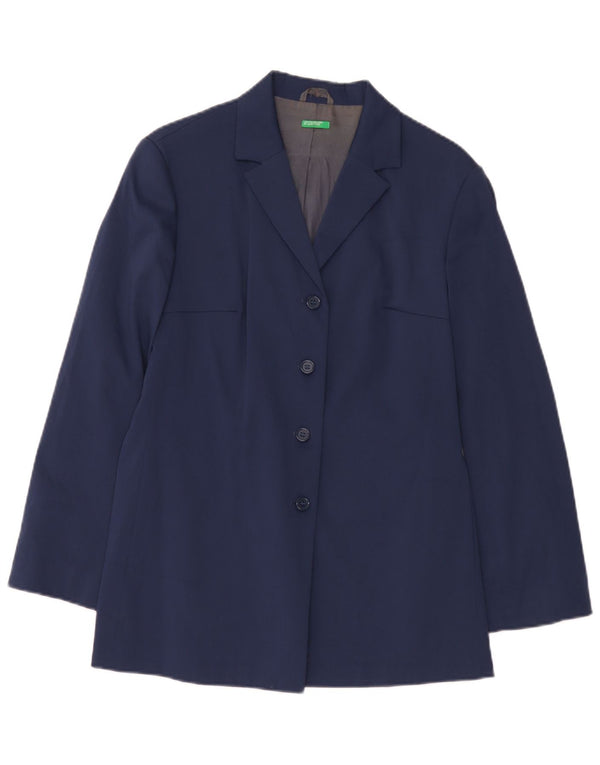 Benetton Womens Overcoat IT 44 Medium Navy Blue Polyester
