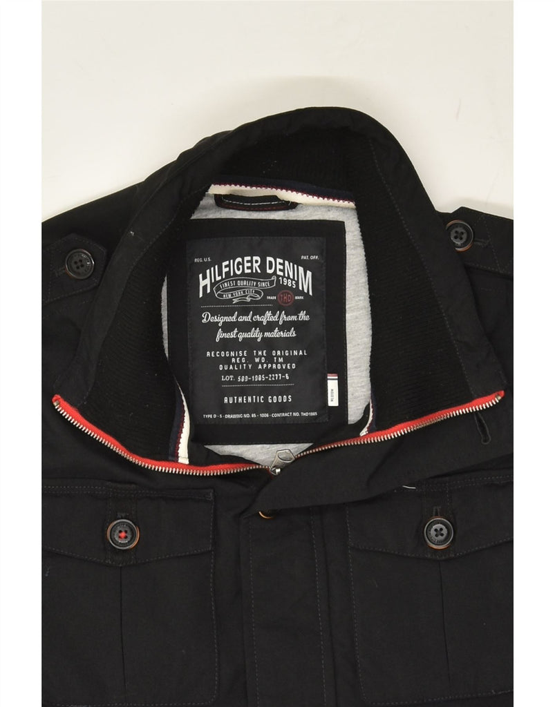 TOMMY HILFIGER Mens Military Jacket UK 38 Medium Black Polyester | Vintage Tommy Hilfiger | Thrift | Second-Hand Tommy Hilfiger | Used Clothing | Messina Hembry 