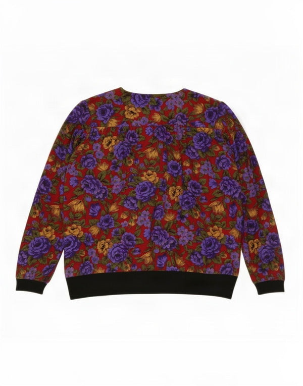 Vintage Womens 3/4 Sleeve Shirt Blouse UK 14 Large Red Floral