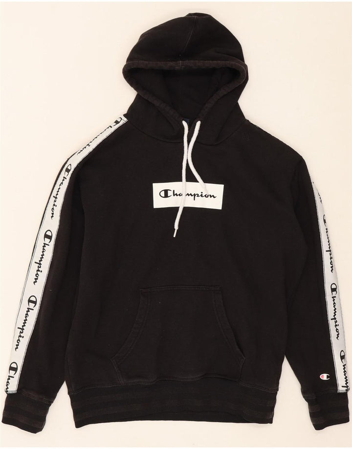 CHAMPION Mens Graphic Hoodie Jumper XS Black Cotton Vintage Champion and Second-Hand Champion from Messina Hembry 