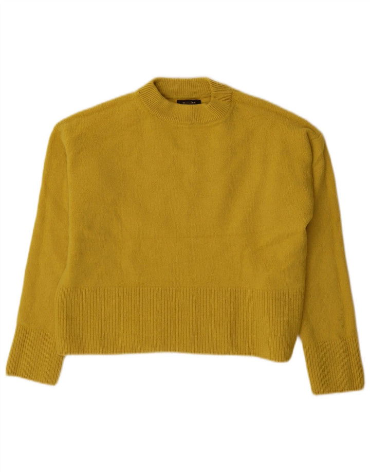 Massimo Dutti Womens Oversized Crew Neck Jumper Sweater UK 6 XS Yellow Wool