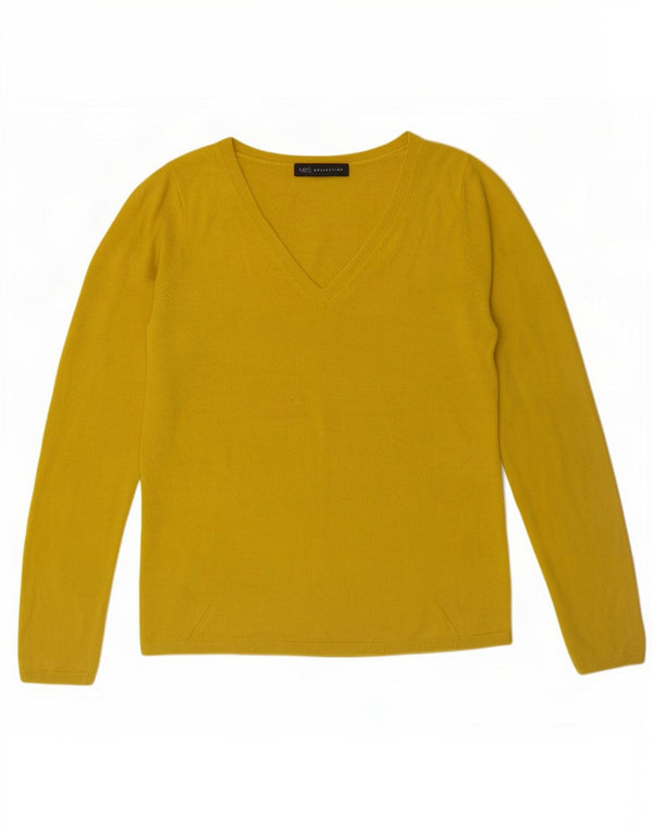 Marks & Spencer Womens V-Neck Jumper Sweater UK 10 Small Yellow Acrylic