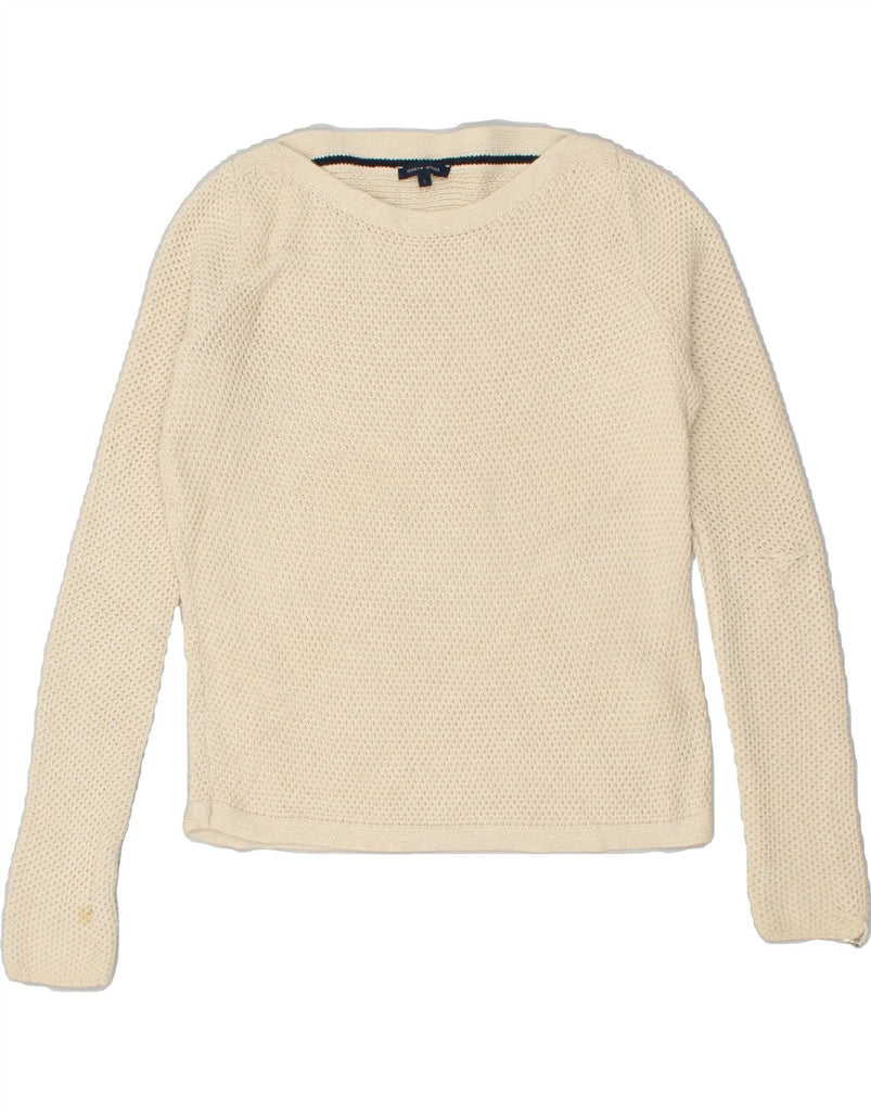 TOMMY HILFIGER Womens Boat Neck Jumper Sweater UK 10 Small Beige Cotton | Vintage Tommy Hilfiger | Thrift | Second-Hand Tommy Hilfiger | Used Clothing | Messina Hembry 