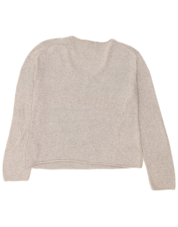Massimo Dutti Womens V-Neck Jumper Sweater UK 14 Medium Grey Flecked Cotton