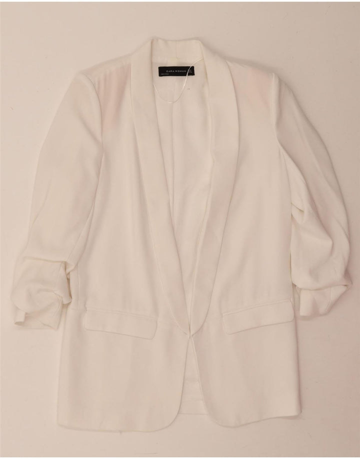 Zara Womens 3/4 Sleeve Blazer Jacket UK 10 Small White Polyester