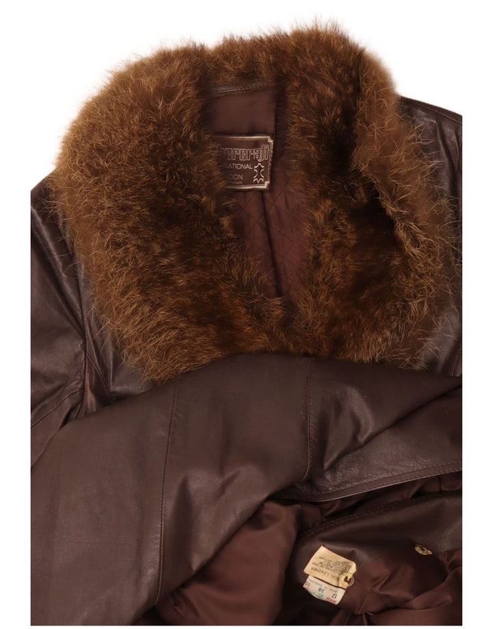 VINTAGE Womens Leather Coat UK 12 Medium Brown Leather