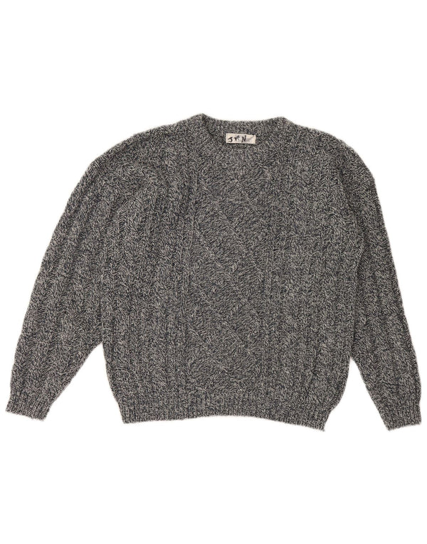 St. Bernard Womens Crew Neck Jumper Sweater UK 14 Large Navy Blue Flecked