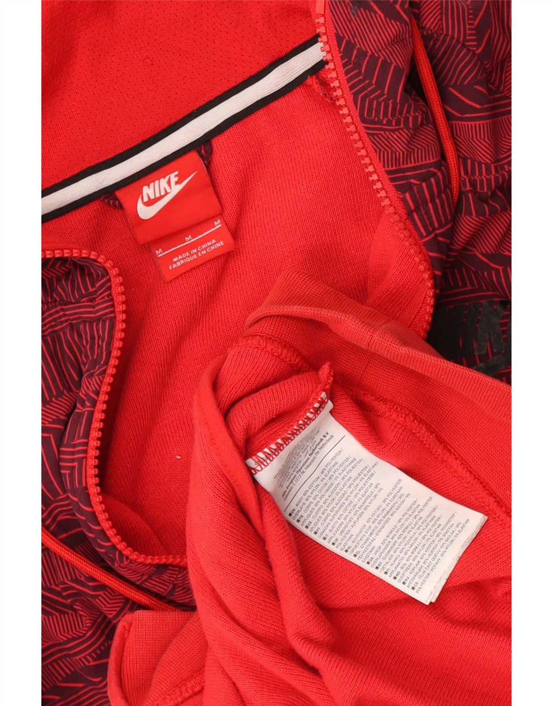 Nike Mens Zip Hoodie Sweater Medium Red Geometric Cotton