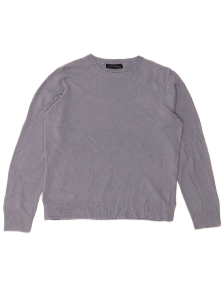 Marks & Spencer Womens Crew Neck Jumper Sweater UK 14 Medium Blue Acrylic