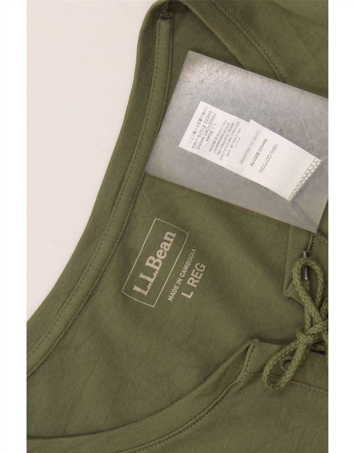 L.L.BEAN Womens Top 3/4 Sleeve UK 16 Large Khaki Cotton