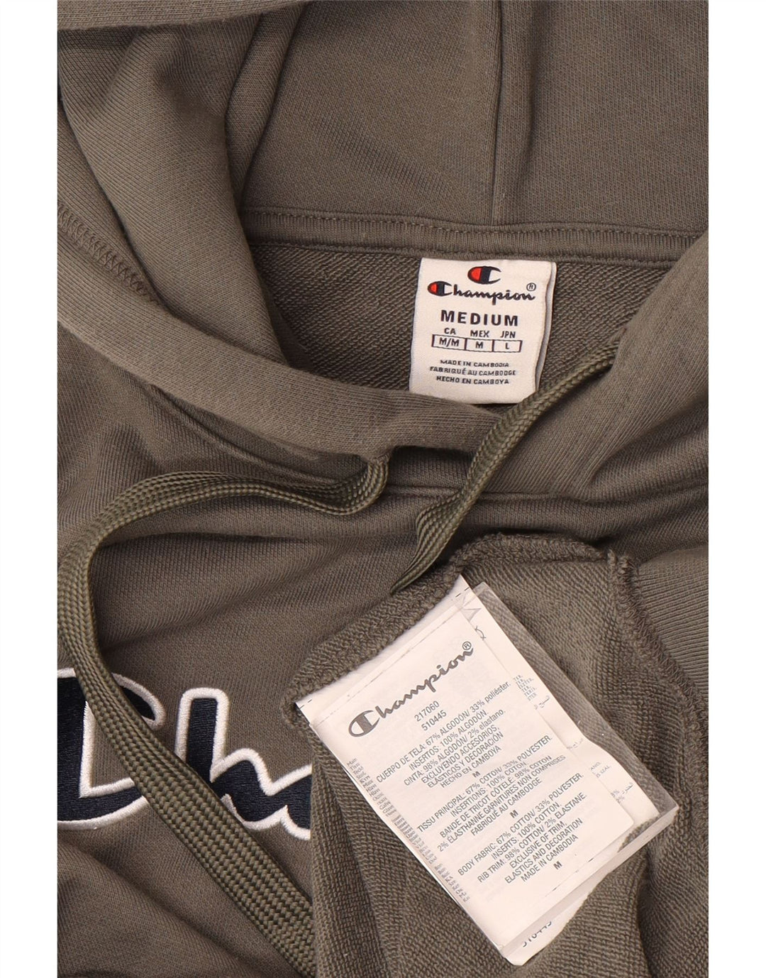 CHAMPION Mens Graphic Hoodie Jumper Medium Khaki Cotton