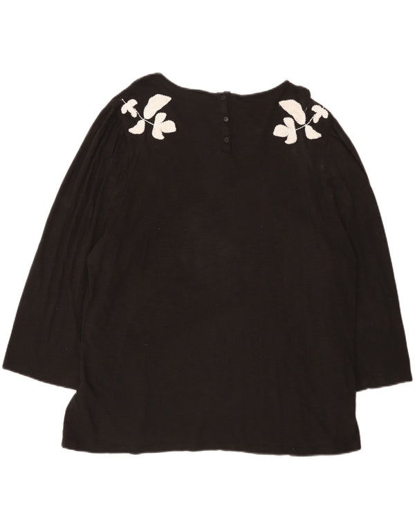 Fat Face Womens Graphic 3/4 Sleeve Tunic Top UK 22 3XL Black Floral Cotton