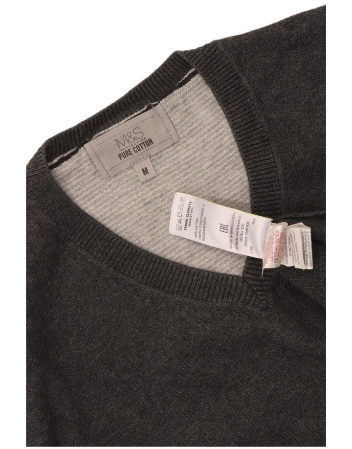 Marks & Spencer Mens V-Neck Jumper Sweater Medium Grey Cotton