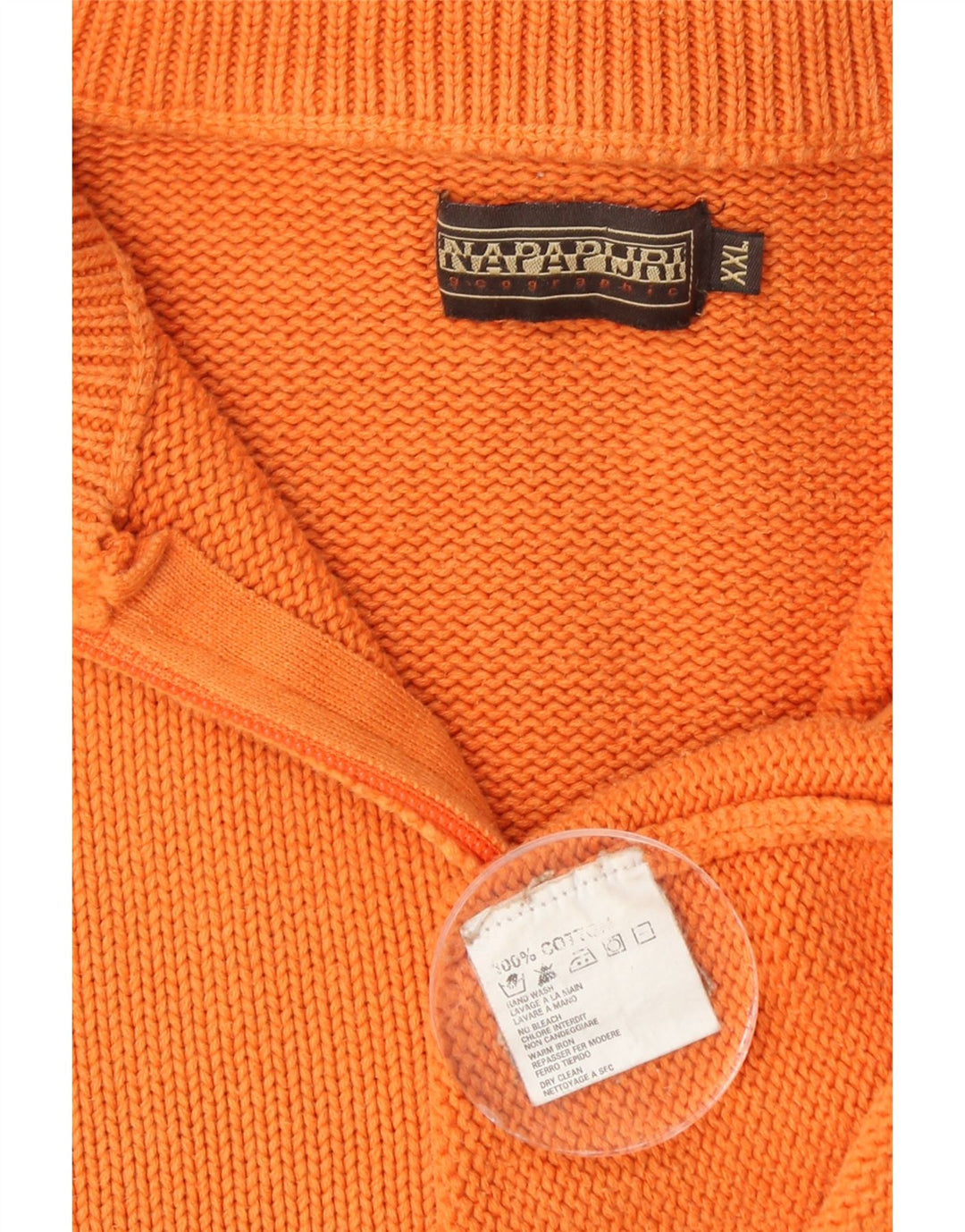 NAPAPIJRI Mens Geographic Zip Neck Jumper Sweater 2XL Orange Cotton