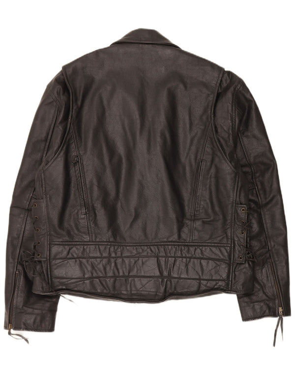 Vintage Mens Leather Biker Jacket UK 44 2XL Black