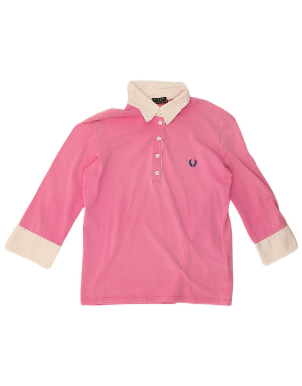 Fred Perry Girls 3/4 Sleeve Polo Shirt 13-14 Years XL Pink Colourblock