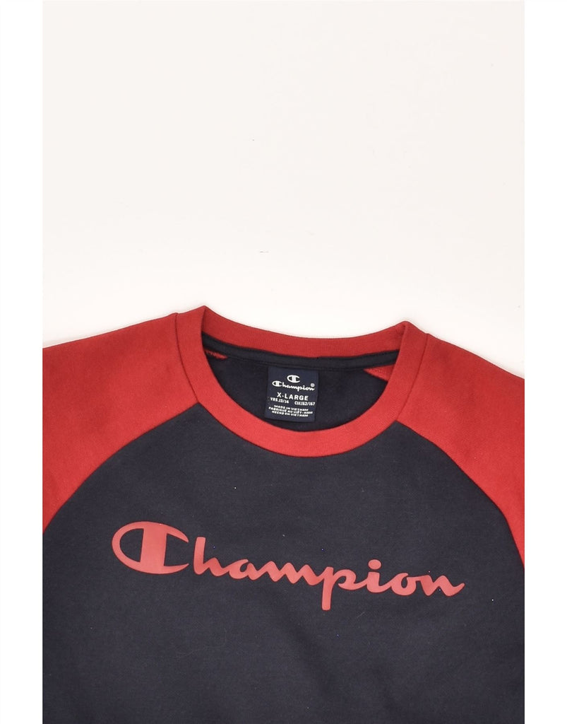 CHAMPION Boys Graphic Sweatshirt Jumper 13-14 Years XL Navy Blue | Vintage Champion | Thrift | Second-Hand Champion | Used Clothing | Messina Hembry 