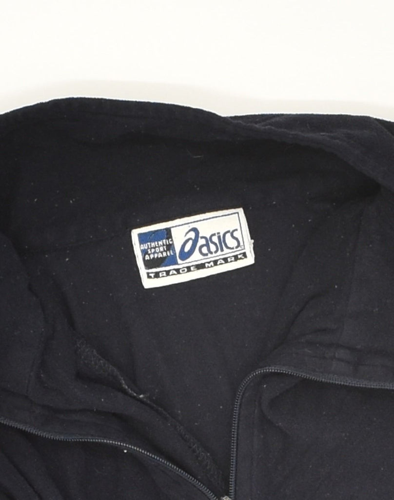 ASICS Mens Zip Neck Fleece Jumper Medium Black Polyester | Vintage Asics | Thrift | Second-Hand Asics | Used Clothing | Messina Hembry 