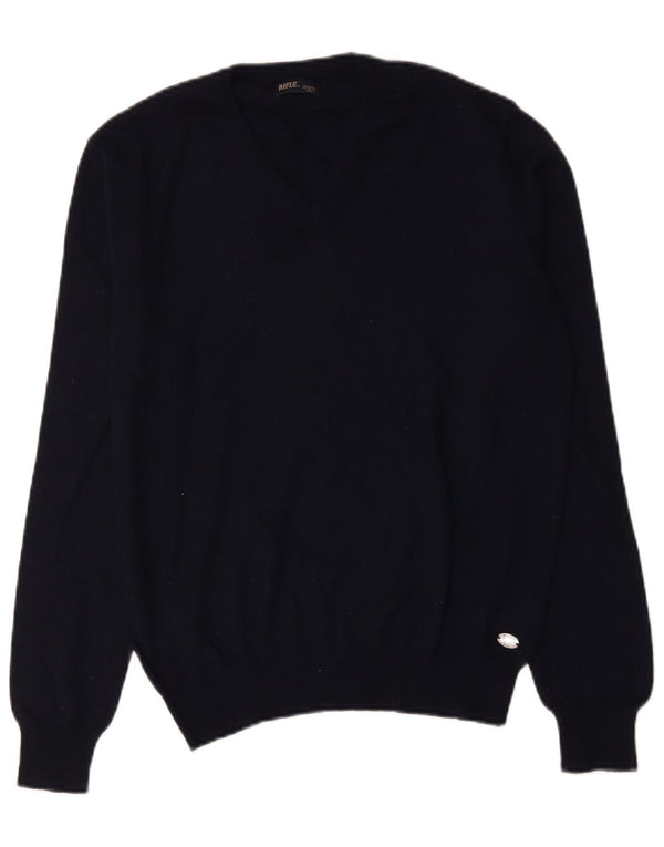 Rifle Mens V-Neck Jumper Sweater Large Navy Blue Acrylic