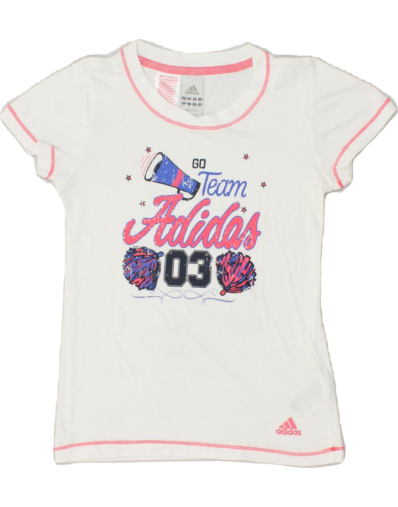 ADIDAS Girls Graphic T-Shirt Top 11-12 Years White Cotton | Vintage Adidas | Thrift | Second-Hand Adidas | Used Clothing | Messina Hembry 