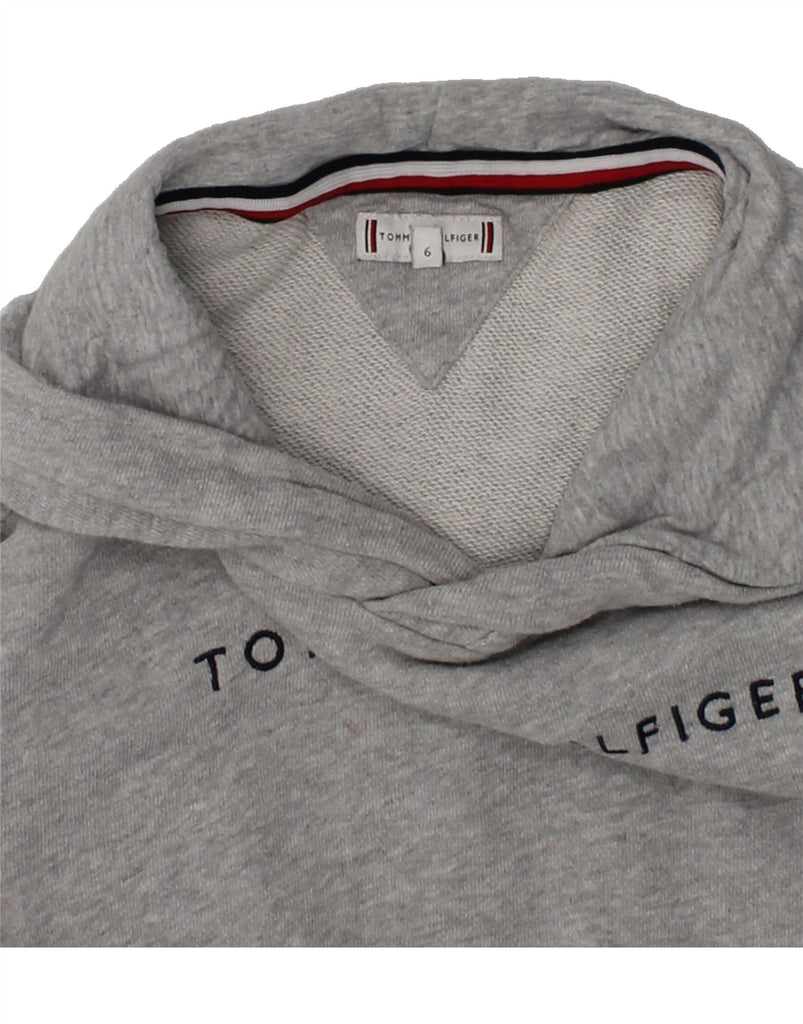 TOMMY HILFIGER Girls Graphic Hoodie Jumper 5-6 Years Grey Cotton | Vintage Tommy Hilfiger | Thrift | Second-Hand Tommy Hilfiger | Used Clothing | Messina Hembry 