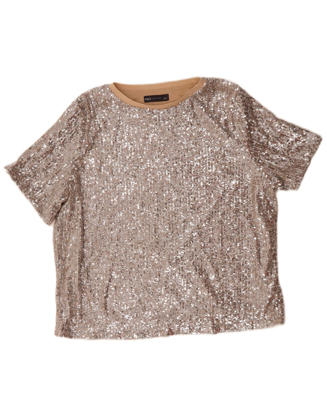 Marks & Spencer Womens Sequin Oversized Blouse Top UK 16 Large Silver