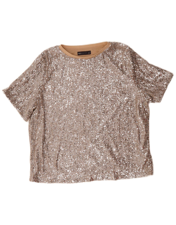 Marks & Spencer Womens Sequin Oversized Blouse Top UK 16 Large Silver